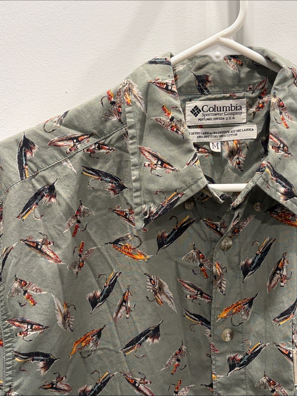 Vintage Columbia Short-Sleeve Button-Up Fly Fishing Print